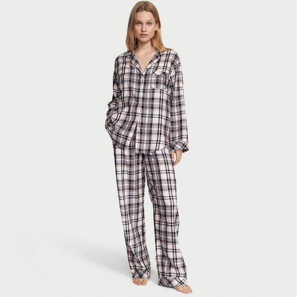 Victoria’s Secret Black & Pink Plaid Flannel Pajama Set - Size XS Short - Picture 1 of 6